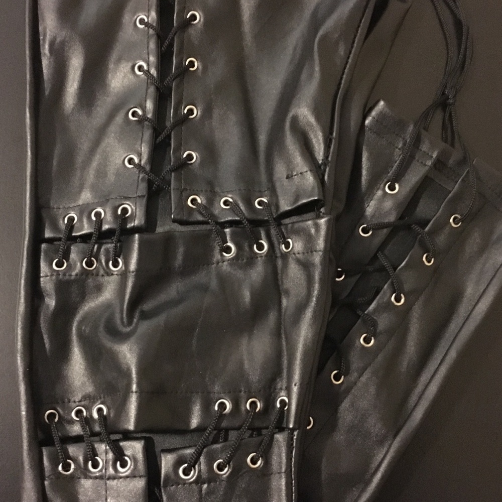 Black Faux Leather Lace Up Leggings...XL